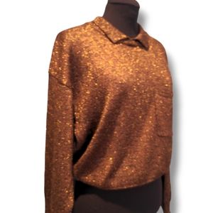 Vintage 1980s Glittery Orange Liz Claibourne Cropped Sweater